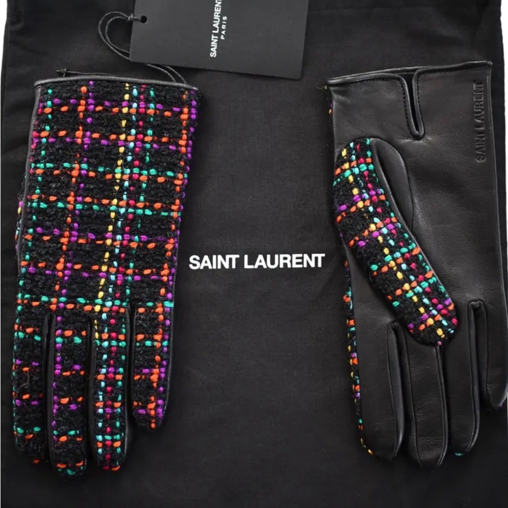 Saint Laurent leather tweed gloves
